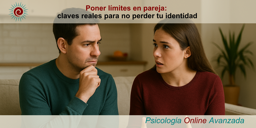 Pareja seria conversando con gestos claros, en un ambiente hogareño iluminado. Poner límites en pareja: claves para no ceder tu identidad